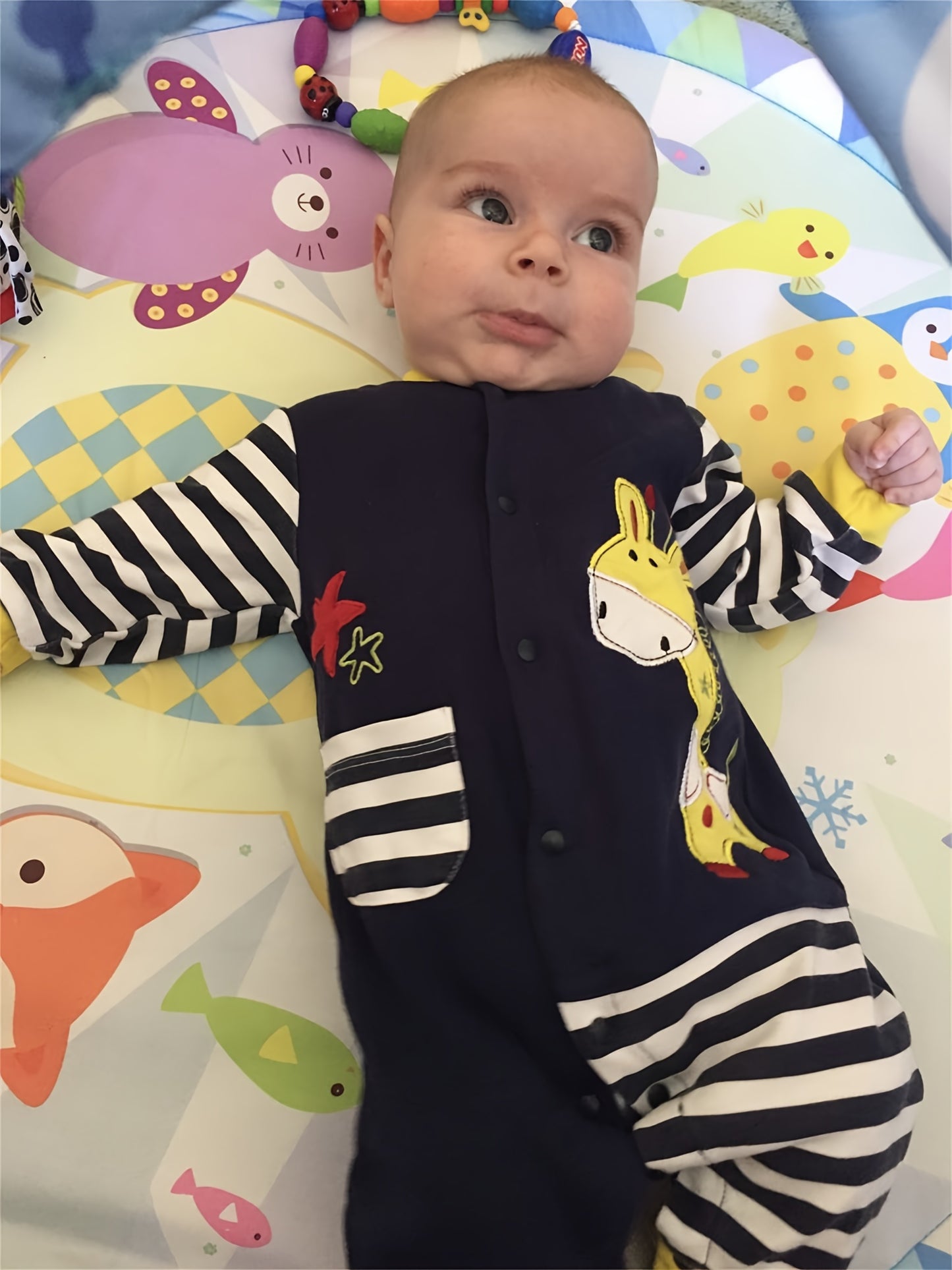 KuKitty Baby Boy Romper Infant Long Sleeve Giraffe Pattern Striped Jumpsuit, for Outdoor
