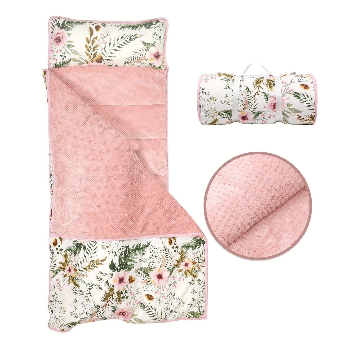 Floral Print Nap Mat for Kids with Roll-Up Design Soft and Washable Perfect for Travel