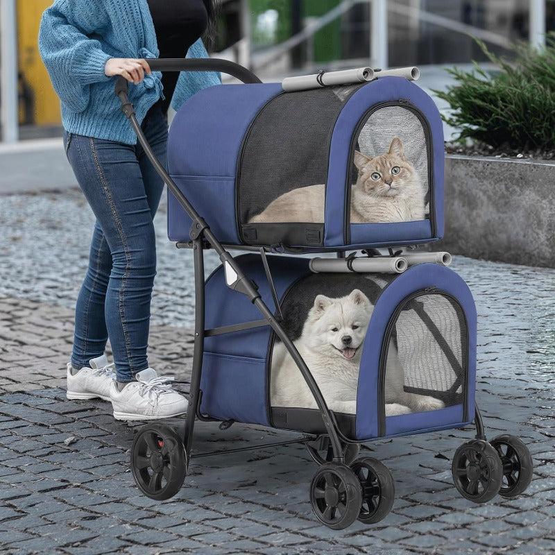 Double Dog Stroller with Detachable Carrier Bags Large 4 Wheels Foldable Jogger for Small and Medium Dog Cats