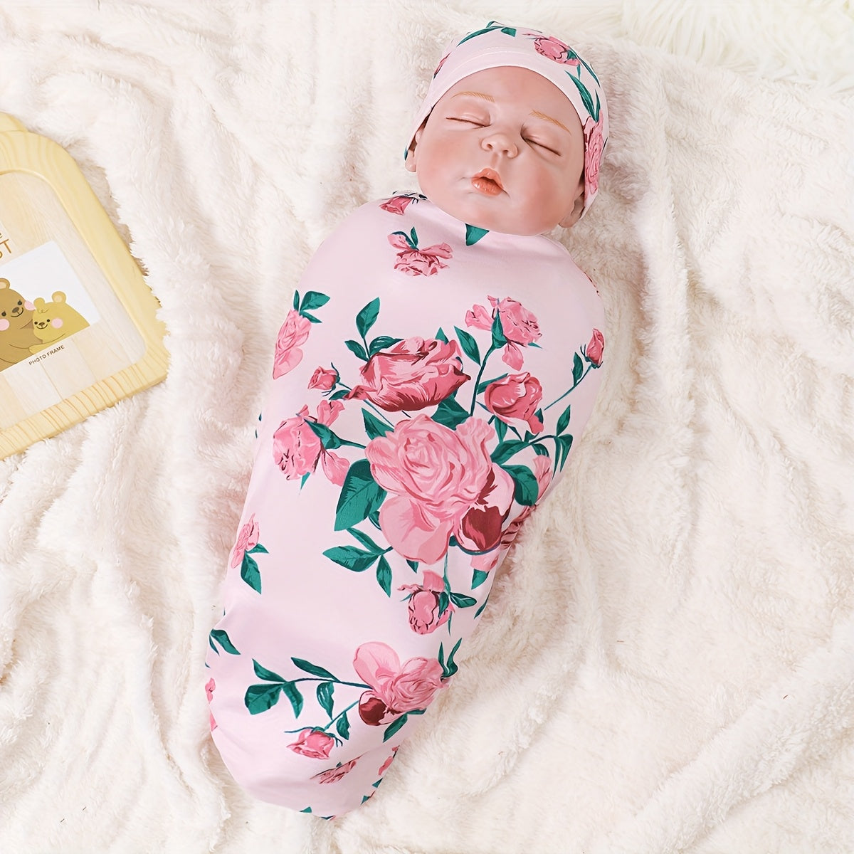 Mommbaby Newborn Thin Swaddle and Hat Cute Cartoon Design Comfortable Sleeping Bag