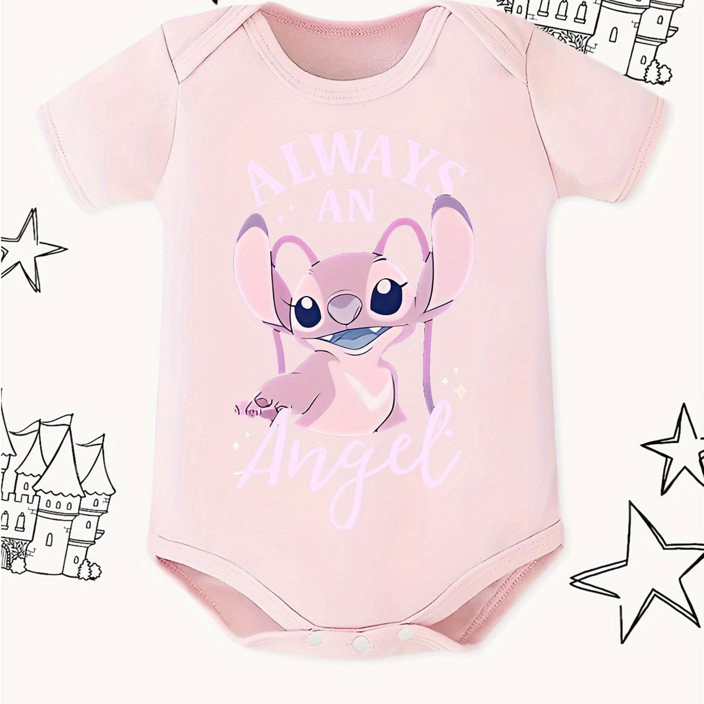 Disney Lilo And Stitch Always An Angel Baby Bodysuit Soft Cotton Summer Crawling Suit