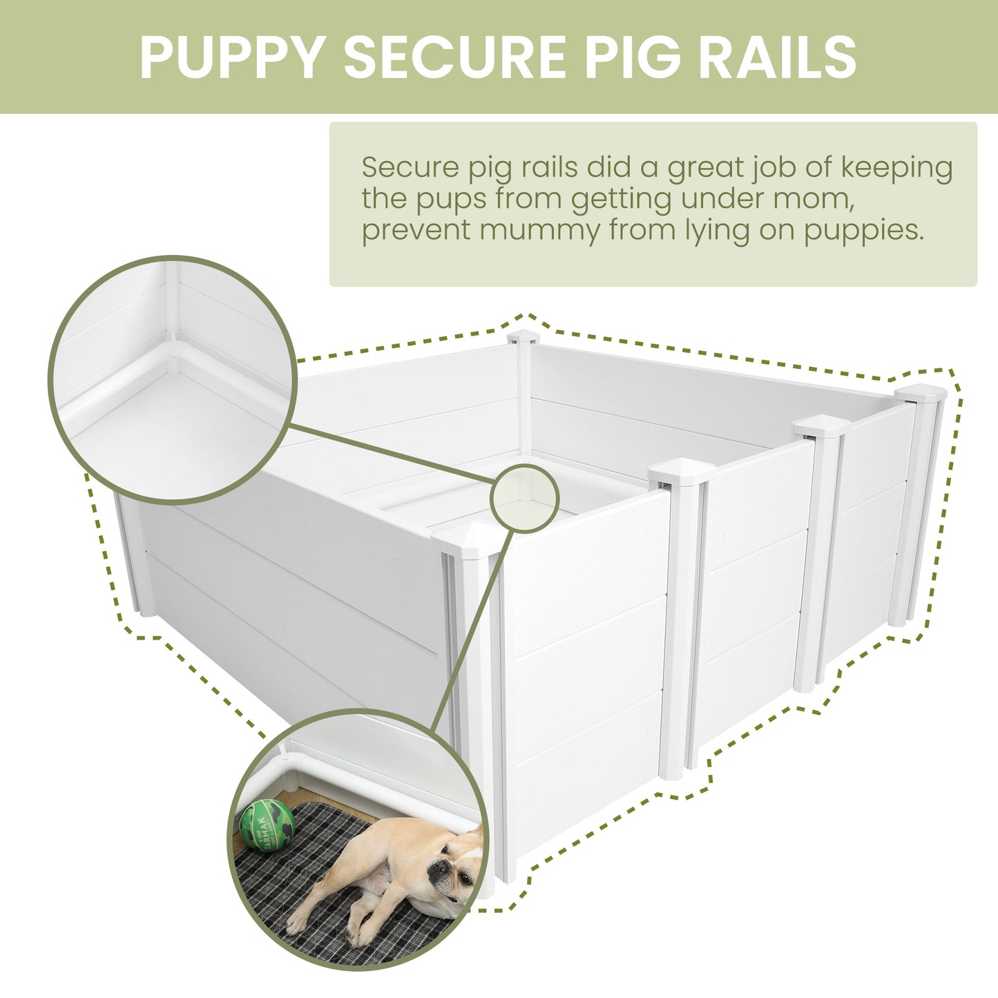 Whelping Box for Large Breed Dogs with Adjustable Door and Pig Rails for Puppies