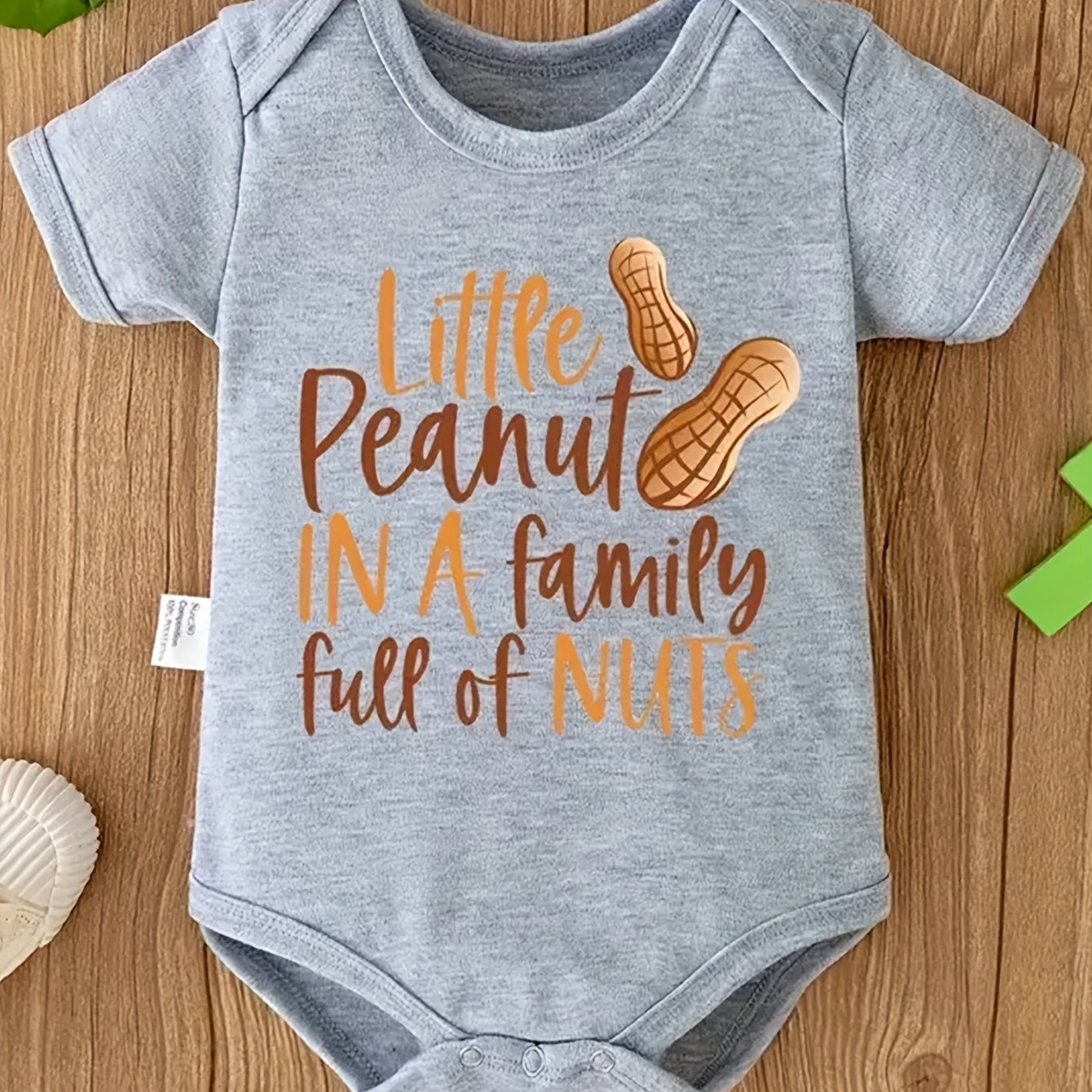 Little Peanut Family Fun Boys Onesie in Light Gray with Playful Letter Print