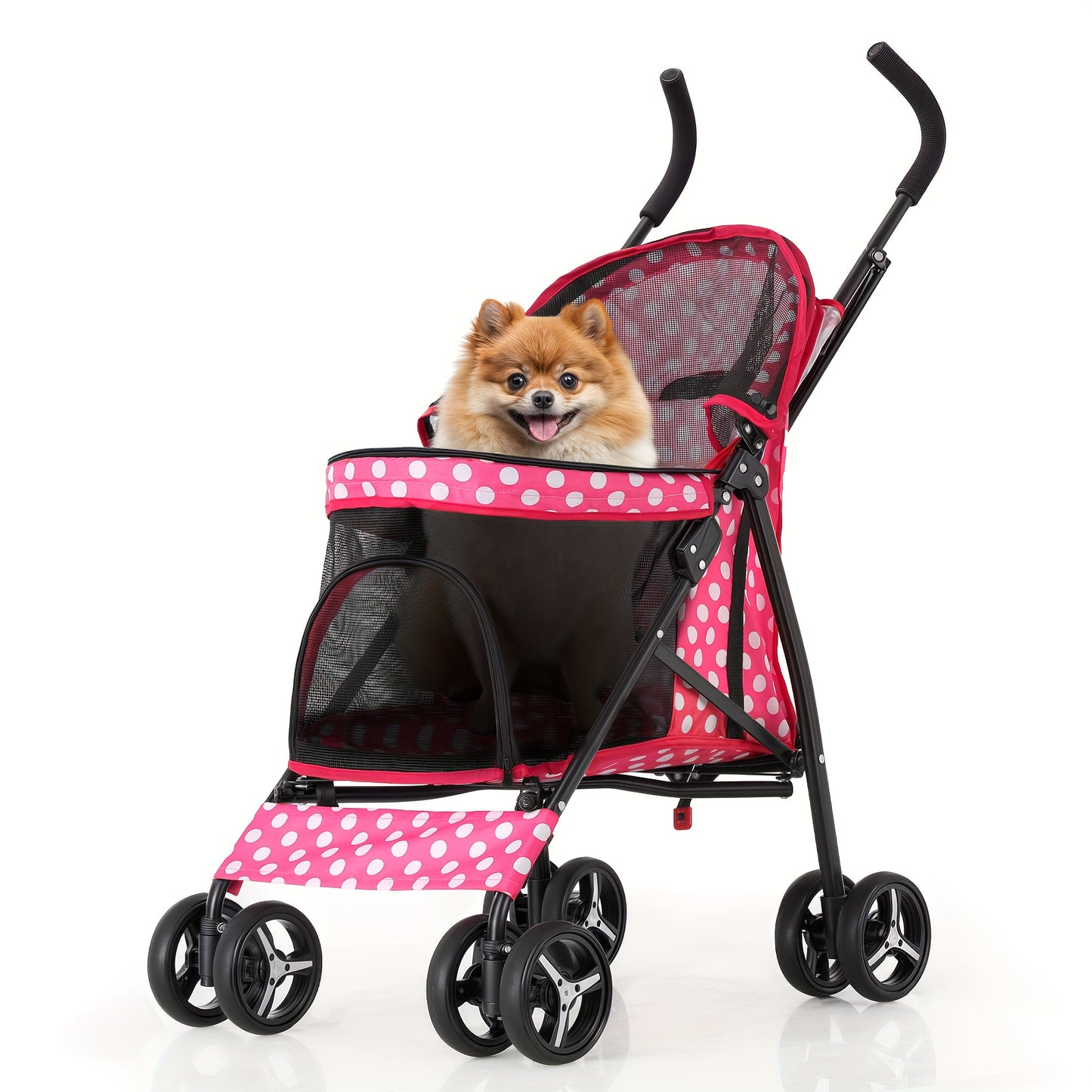 MoNiBloom 4-Wheel Pet Stroller for Small/Medium Dogs up to 22 lbs - Easy-Fold Jogger Stroller with Sun Cover, Breathable Mesh, Rear Storage Bag & Cushioned Pad - Durable Nylon Design for Outdoor Walks & Travel, Visible Mesh P