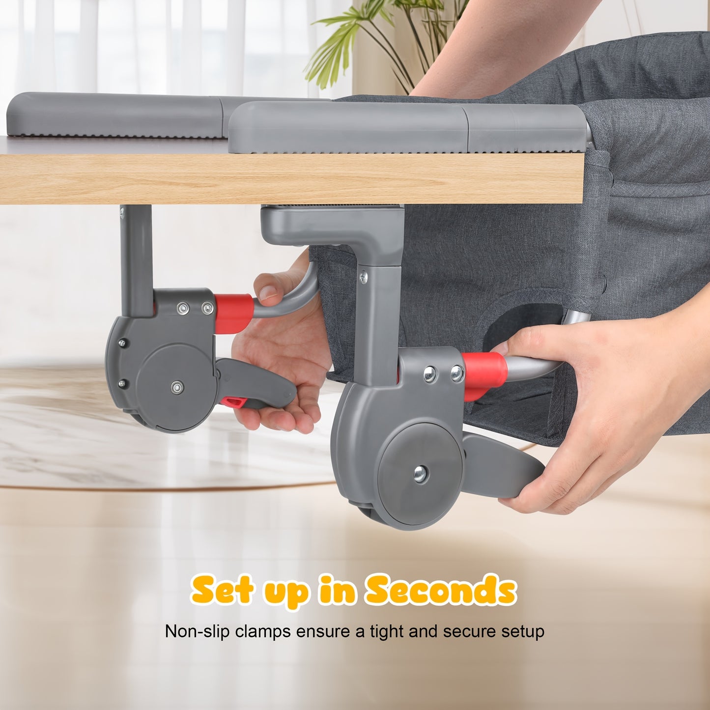 Hook On Chair: Portable Fast Table Chair with Storage Bag, Clip On Table Chairs for Babies And Toddlers, Foldable Baby Feeding Chair with Removable Seat for Home And Travel -Grey