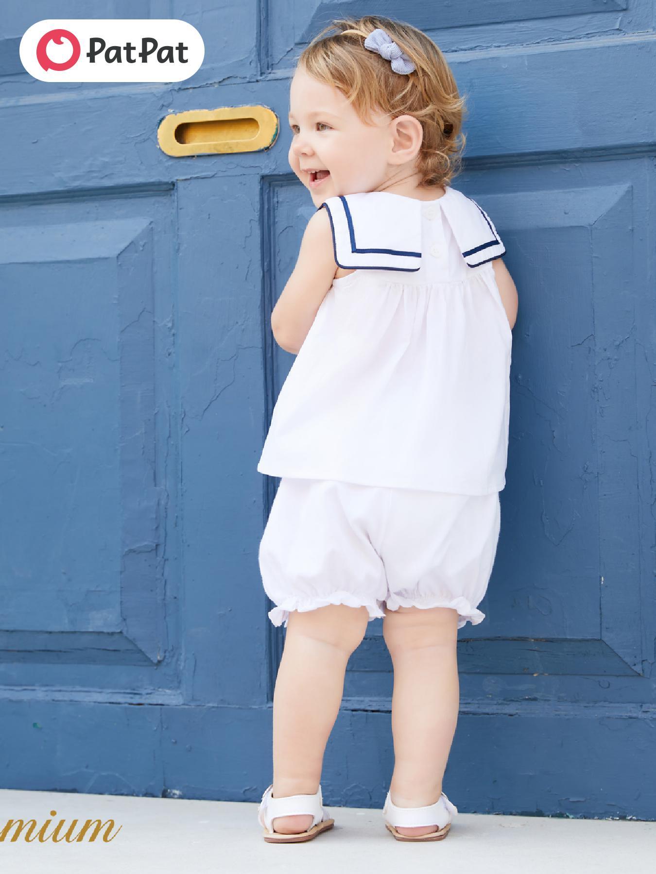 PatPat 2pcs Baby Girl Bow Decor Statement Collar Umbrella Print Sleeveless Top and Elasticized Shorts Set For Spring Summer, for Outdoor