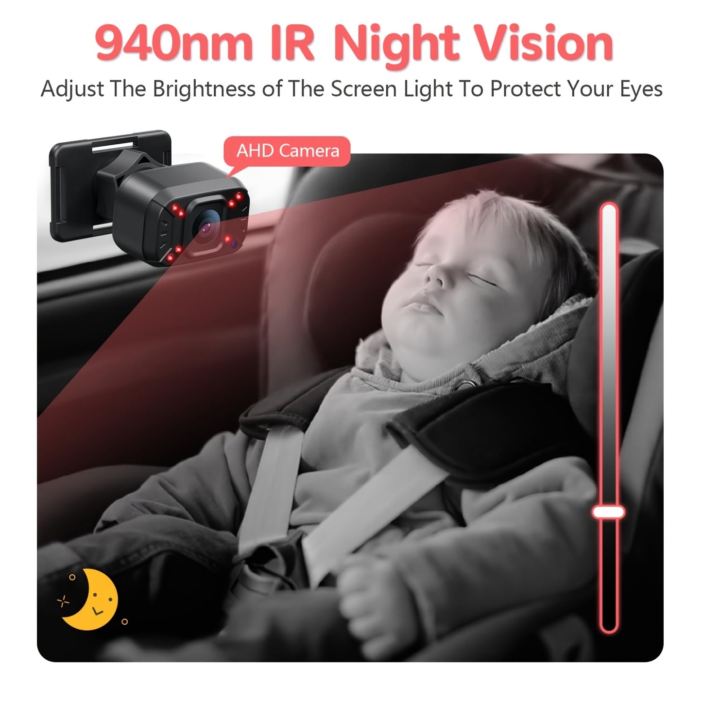 Baby Car Camera Dual Channel 5 Inch Display 1080P Clear Night Vision for Rear Facing Seat