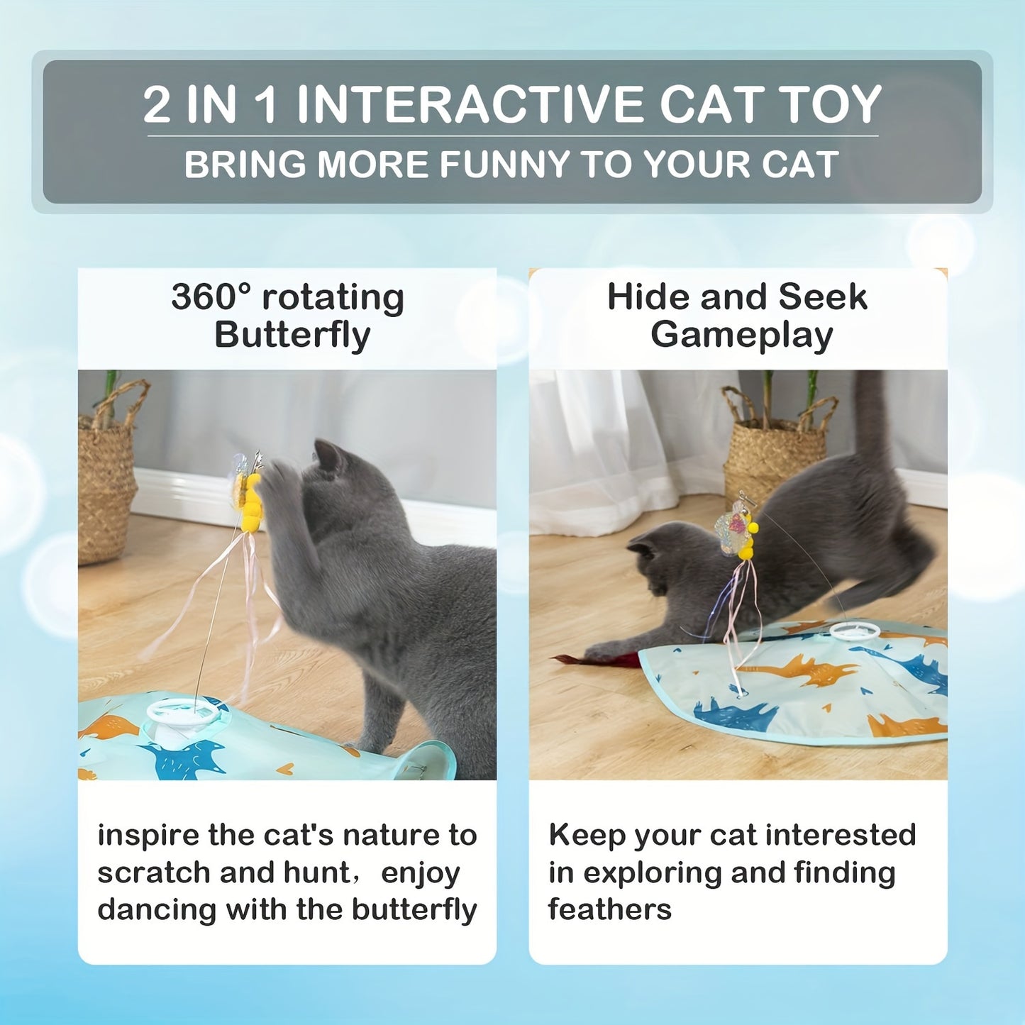 Valonii 2-in-1 Rechargeable Motion Activated Interactive Cat Toy for Indoor Cats