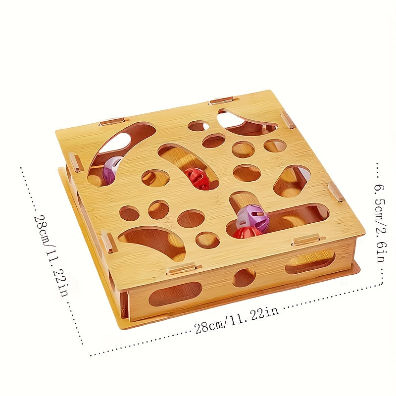 Interactive Cat Puzzle Maze Box for Sensory Training and Play - Durable Wooden Toy