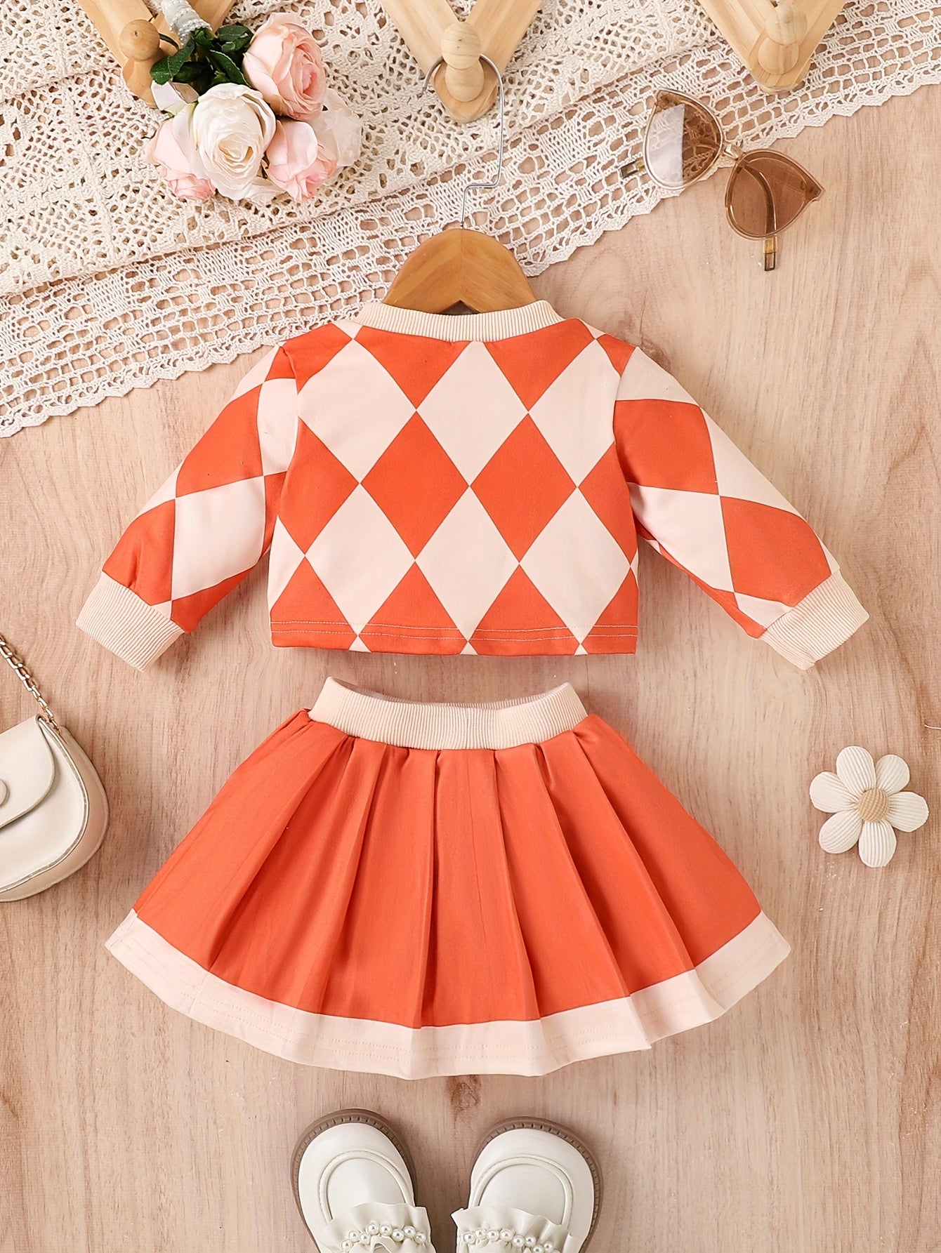 Autumn Winter Baby Girl Two-Piece Jacket and Pleated Skirt Set for Outdoor Fun
