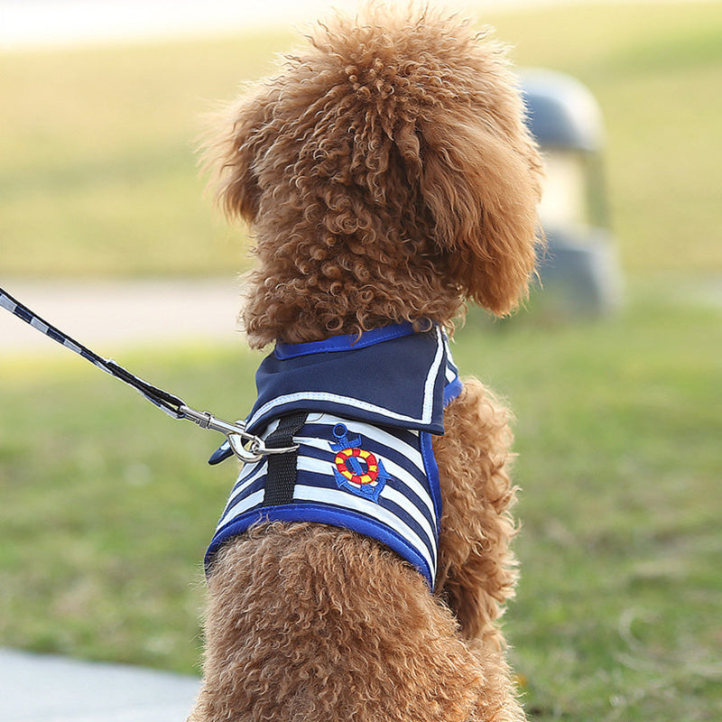 Cute Adjustable Dog Harness Vest Set for Small Dogs Red and Blue No Pull Reflective Design