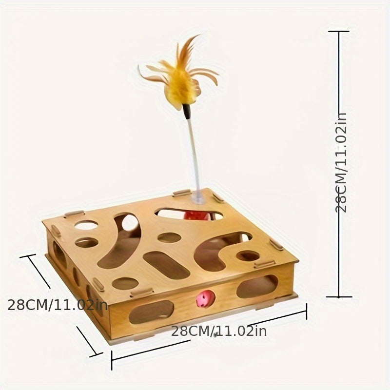 Interactive Cat Puzzle Maze Box for Sensory Training and Play - Durable Wooden Toy