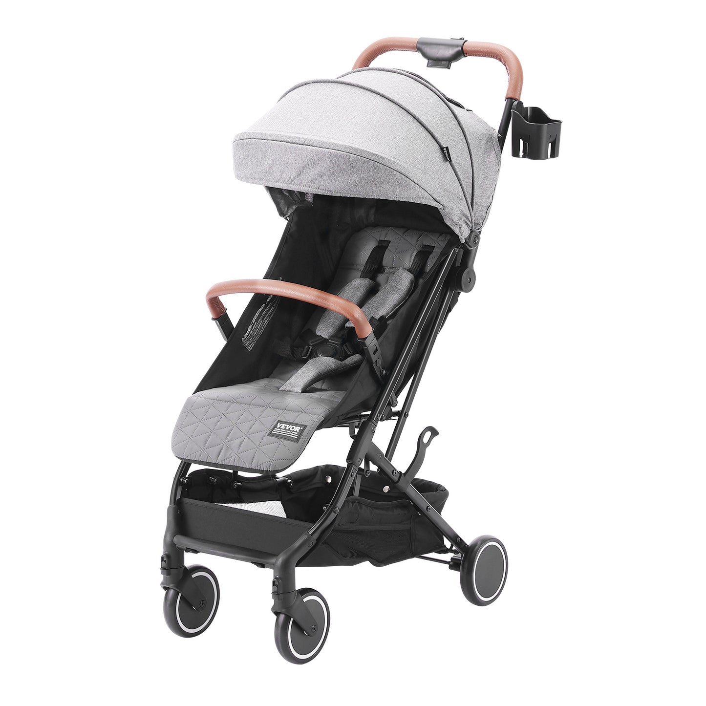 VEvor Dark Grey Standard Stroller - Adjustable Backrest & Footrest, One-Click Fold, Cup Holder - Carry Bag Included