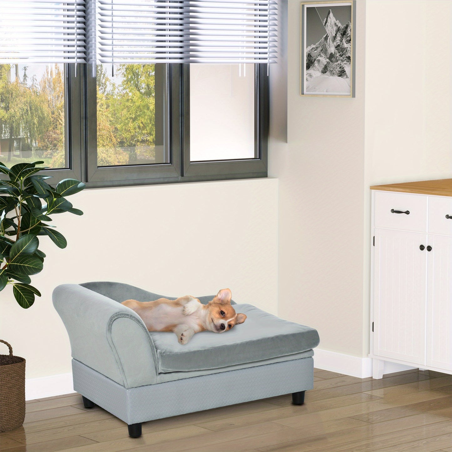 PawHut Luxury Dog Bed with Hidden Storage Soft Foam Couch for Small Breeds in Gray