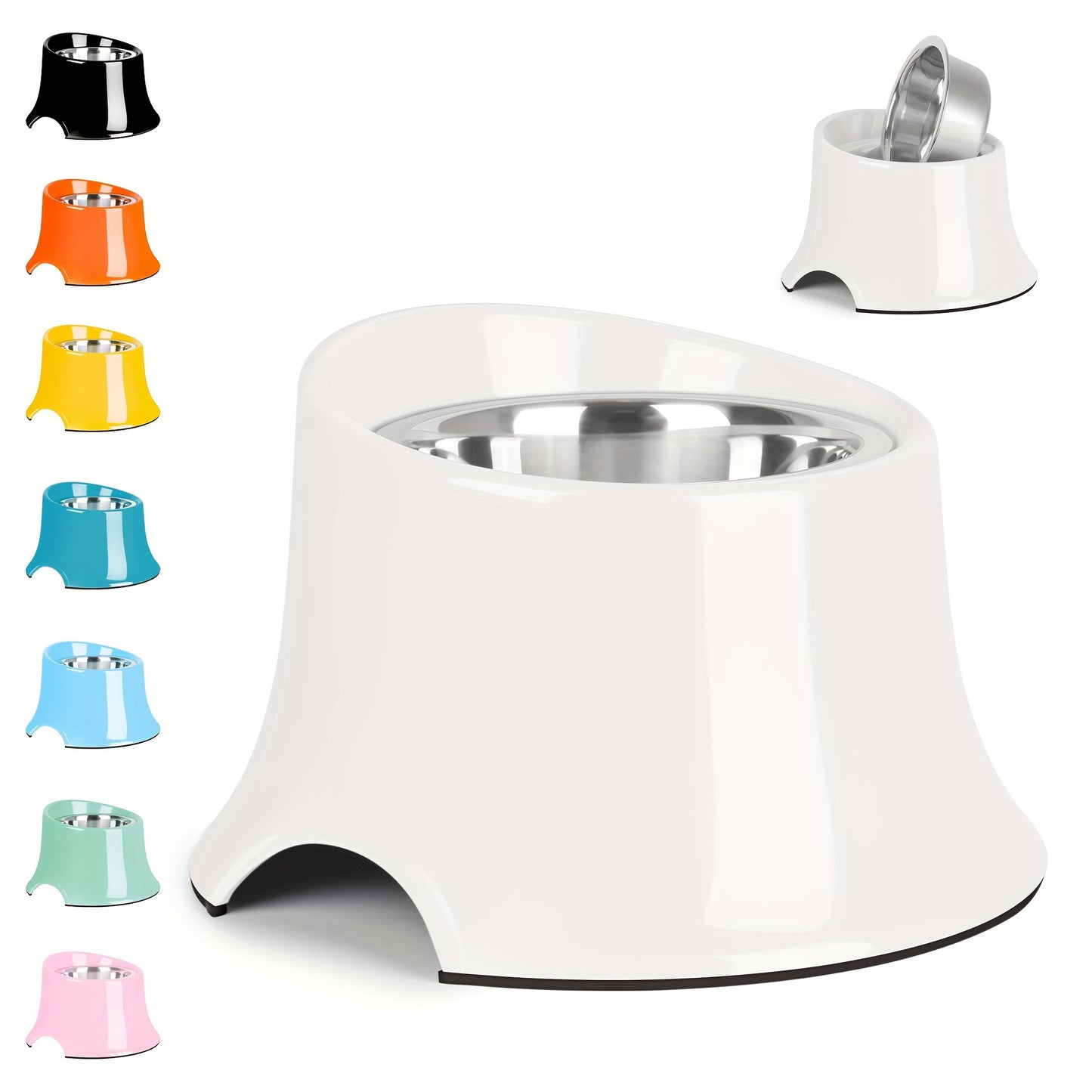 Elevated Tilted Dog Bowls with Non Slip Stainless Steel and Detachable Melamine Stand
