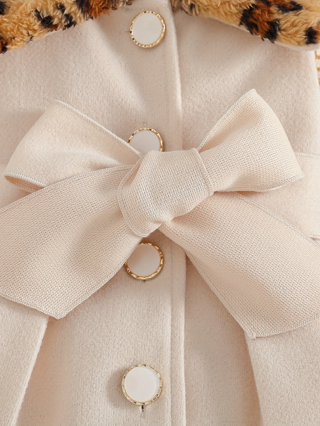 Baby Clothing, Baby Products, Back-to-school Season Small Gifts For Baby Girls, Solid Colors, Versatile For Autumn And Winter, Leopard Print Plush Lapel Bow Coat, Suitable For Festivals And School Days, Back-to-school Season