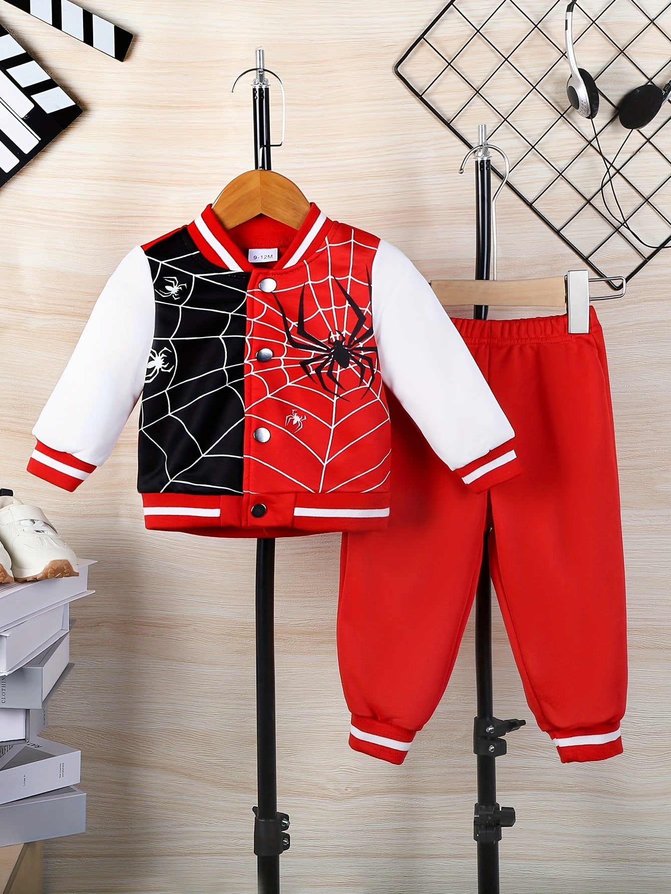 Directional Development of Baby Boy Autumn/Winter Print Two-Piece Top Spider Web Print & Trousers Casual Trousers, for Outdoor