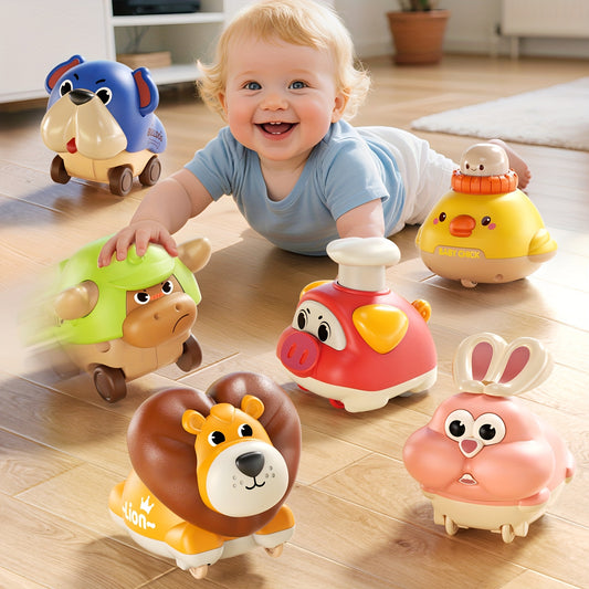 JOVOW 6 Pack Inertia Animal Toy Cars Press And Walk Baby Toys For Hand Eye Coordination