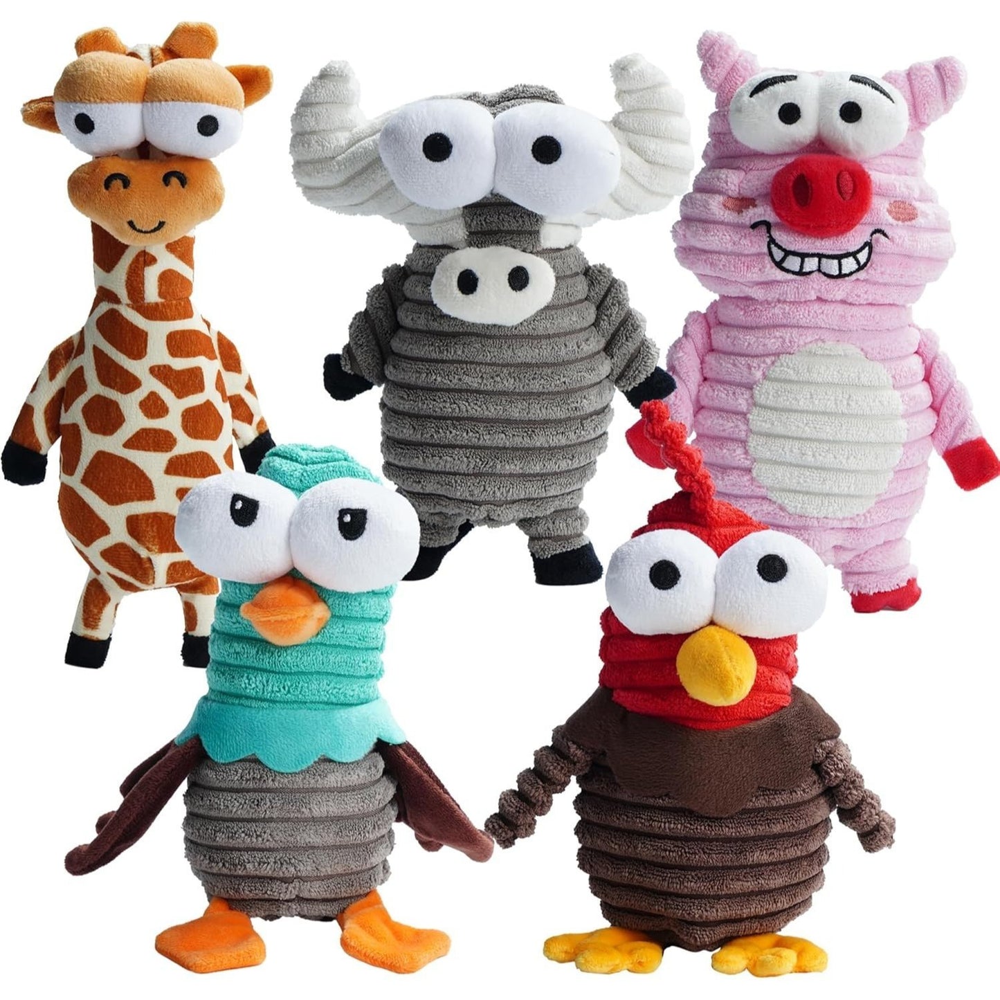 Nocciola 5 Piece Dog Squeaky Toy Set Funny Animal Sounds Interactive Gift for All Breeds