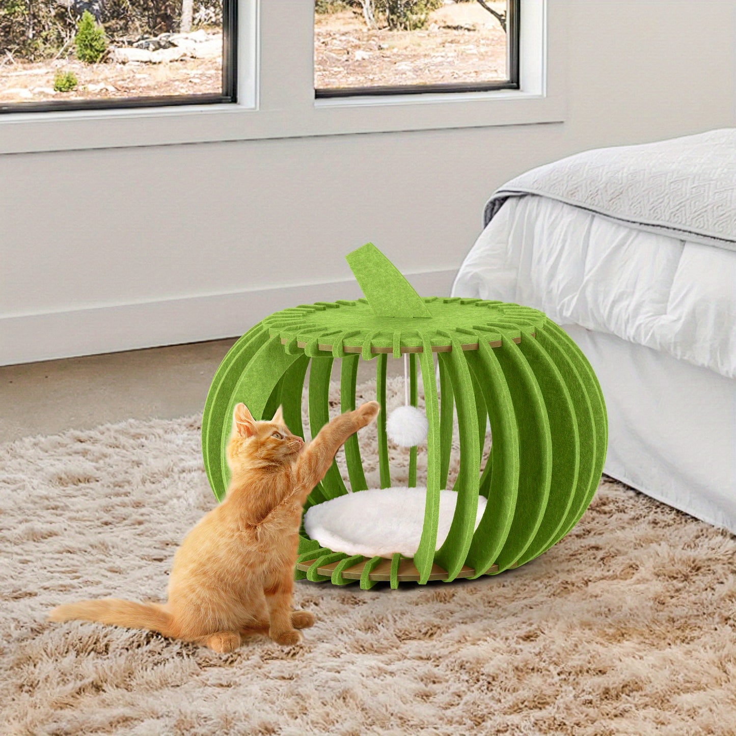 BTY Wool Felt Cat House Pumpkin Bed with Cushions Ideal for Cats Dogs and Reptiles