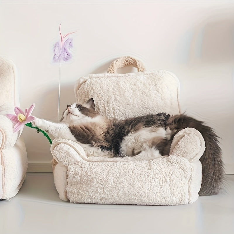 Warm Plush Pet Sofa Bed for Cats and Puppies with Removable Soft Cushion in Multi-Color
