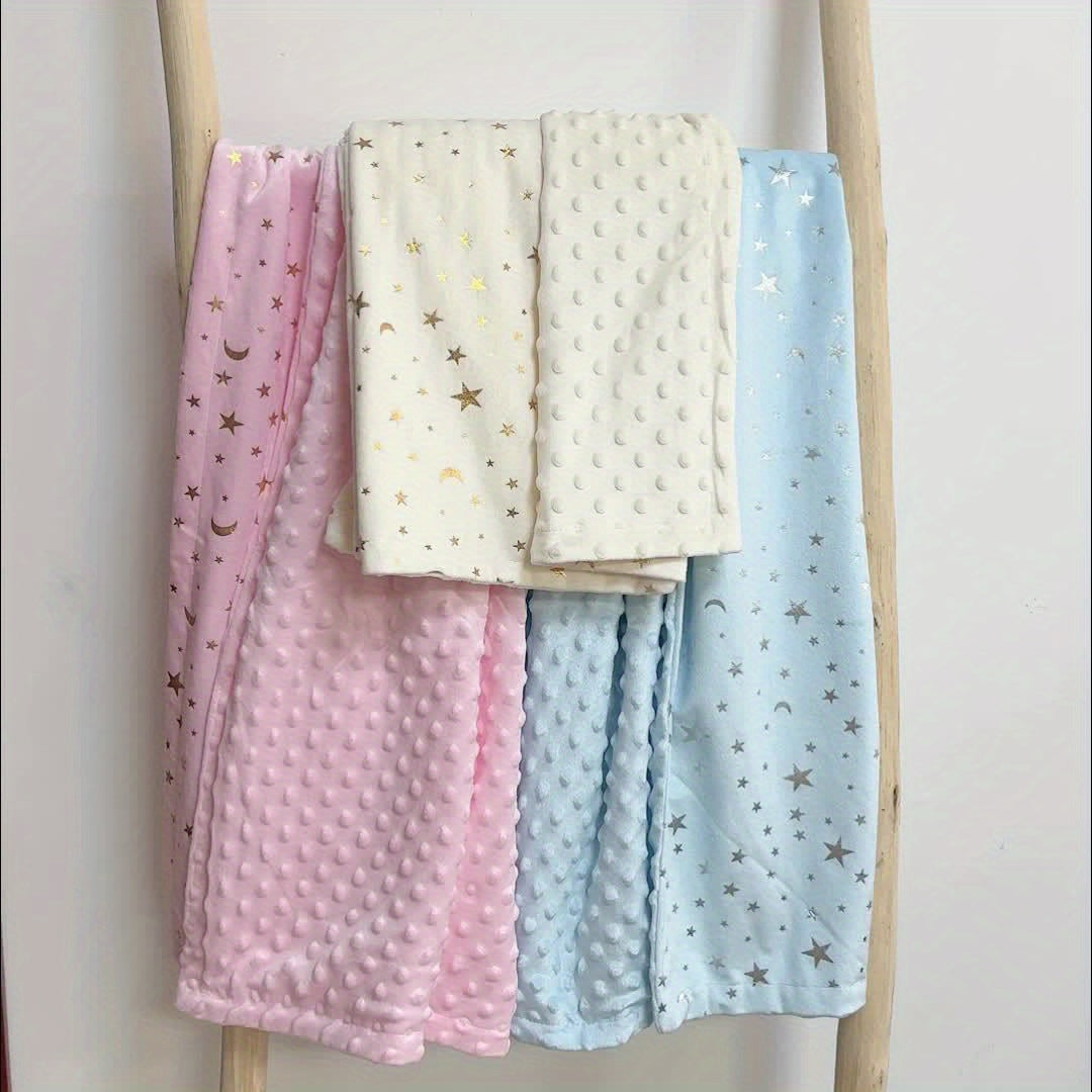 A Double-Layered, Thick, Soft Baby Blanket with One Side Made of Ultra-Soft Bubble Fleece And The Other Side Featuring Ultra-Soft Short Plush with Golden Foil Printing, Measuring 29.92X47.24inch, Suitable for Use in Cribs, St
