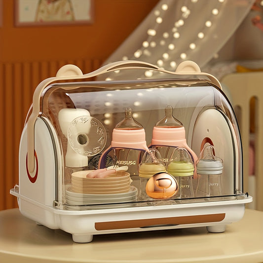 Large Capacity Baby Bottle Storage Box - Transparent Tableware Organizer With Drain And Dust-Proof Drying Rack - Perfect For Christmas Gift Ideas