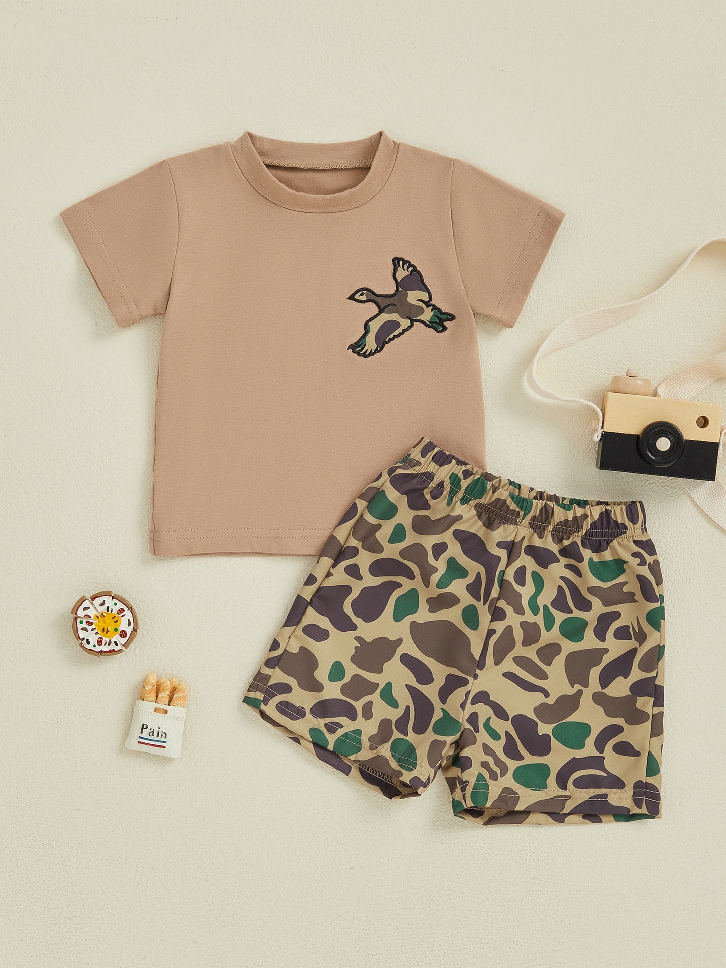 Toddler Baby Boy Summer Outfit Camouflage Pattern Crew Neck Short Sleeve T-Shirt with Shorts 2pcs Set, for Outdoor
