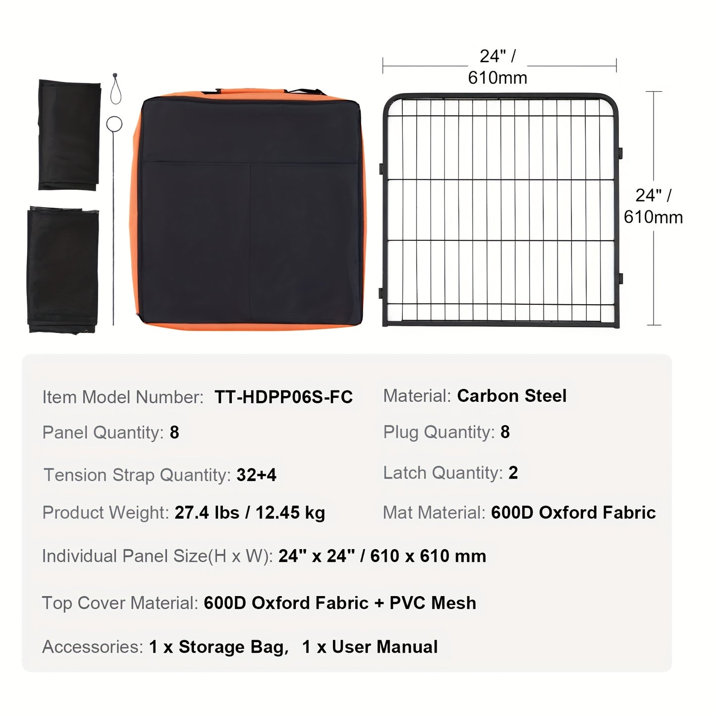 Thick Iron Wire Square Tube Sports Pet Fence with Top Cover and Ground Mat 8pcs Mesh Sheets