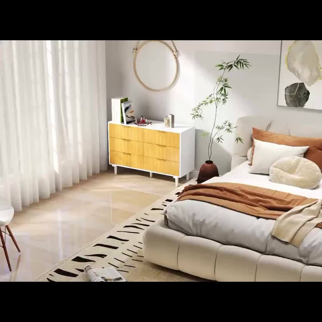 Kinder King 6-Drawer Double Dresser Natural Wood Modern Storage for Bedroom and Nursery