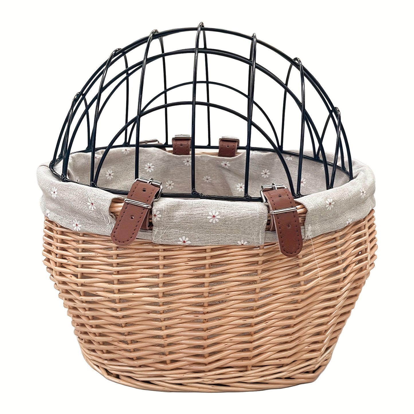 Wrought Iron And Wicker Pet Bike Basket With Lid Front