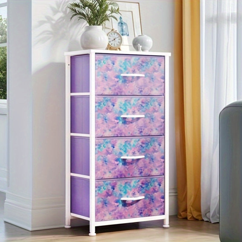 Compact Fabric Dresser Organizer with Drawers in Tie-Dye Purple Design for Stylish Storage