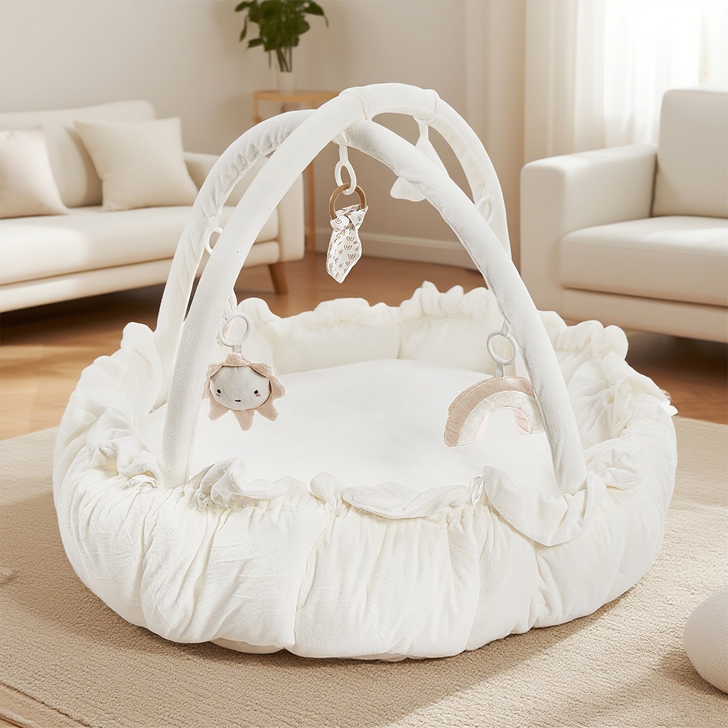 Cloudico 5 In 1 Thick Plush Baby Play Gym With Tummy Time Mat And 6 Toys From Baby To Toddler Ball Pit Pet Cushion