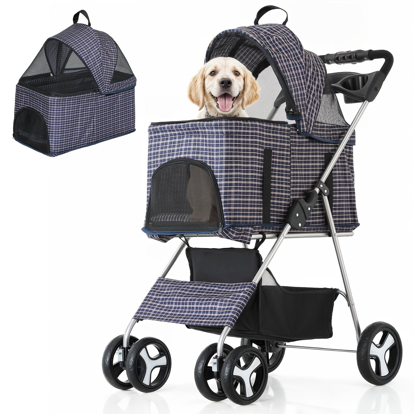 MoNiBloom 3-in-1 Foldable Pet Stroller Detachable Carrier, Car Seat and Stroller with Push Button Entry for Small Pets, Dog Stroller for Medium Dogs Load Up to 33 lbs