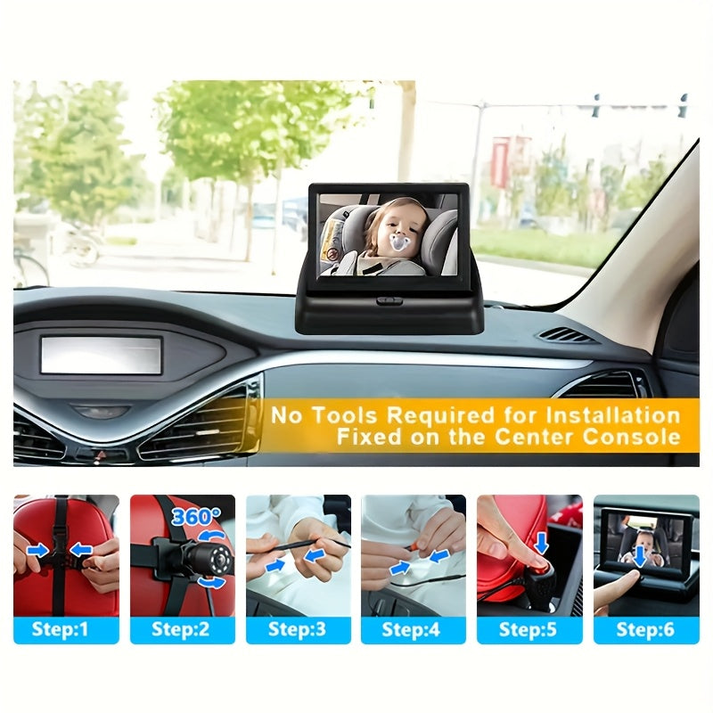 4.3 Inch HD Baby Car Monitor with Night Vision Wide Angle Rear Facing Camera for Child Safety