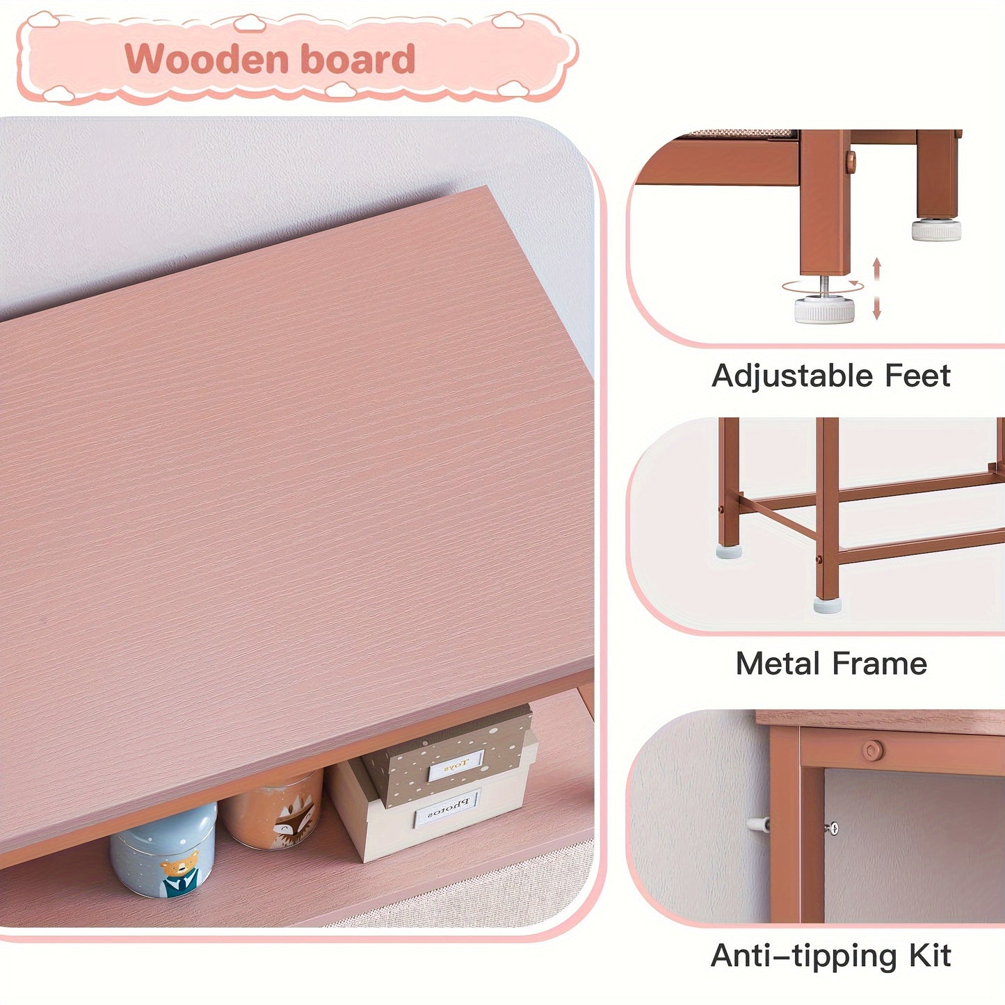 Pink Bedroom Dresser with 7 Drawers Stylish Storage Unit for Living Room and Closet