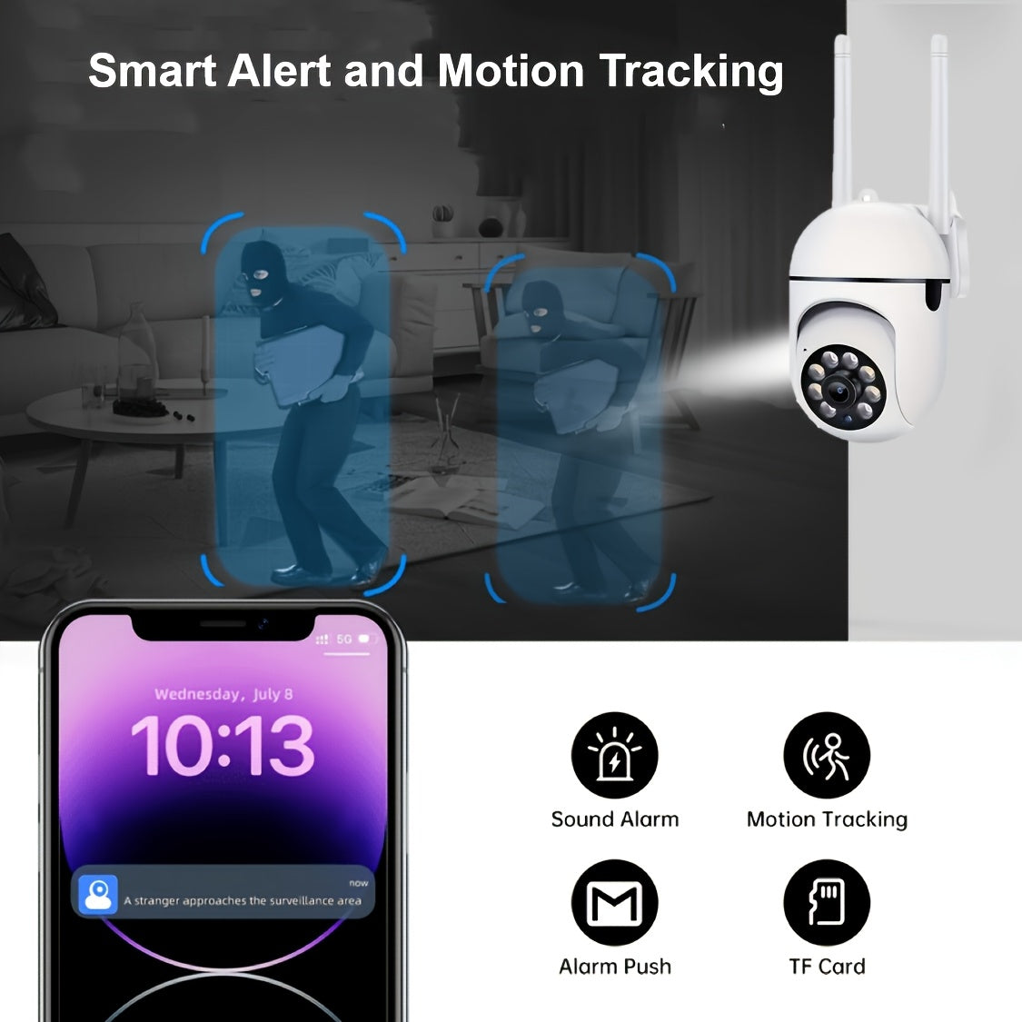 Wireless 1080P Surveillance Camera Dual Band WiFi 360 Degree PTZ Rotation Baby Care
