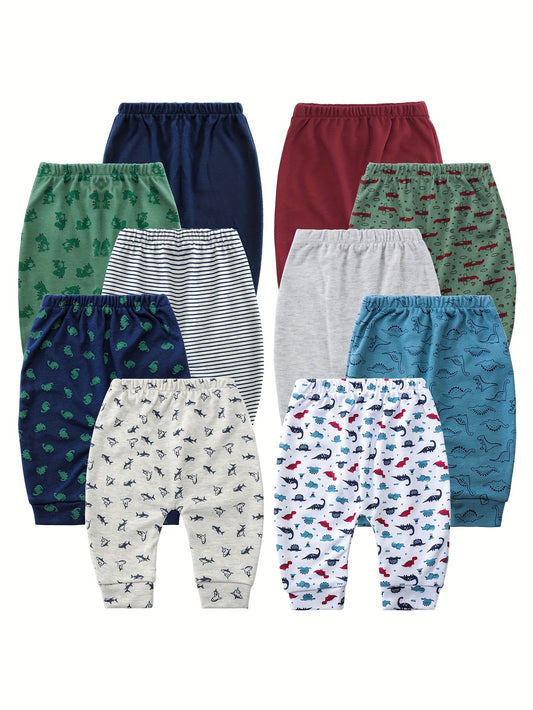10 Pack Baby Boys Cotton Pants Casual Style Ample Diaper Space Assorted Colors