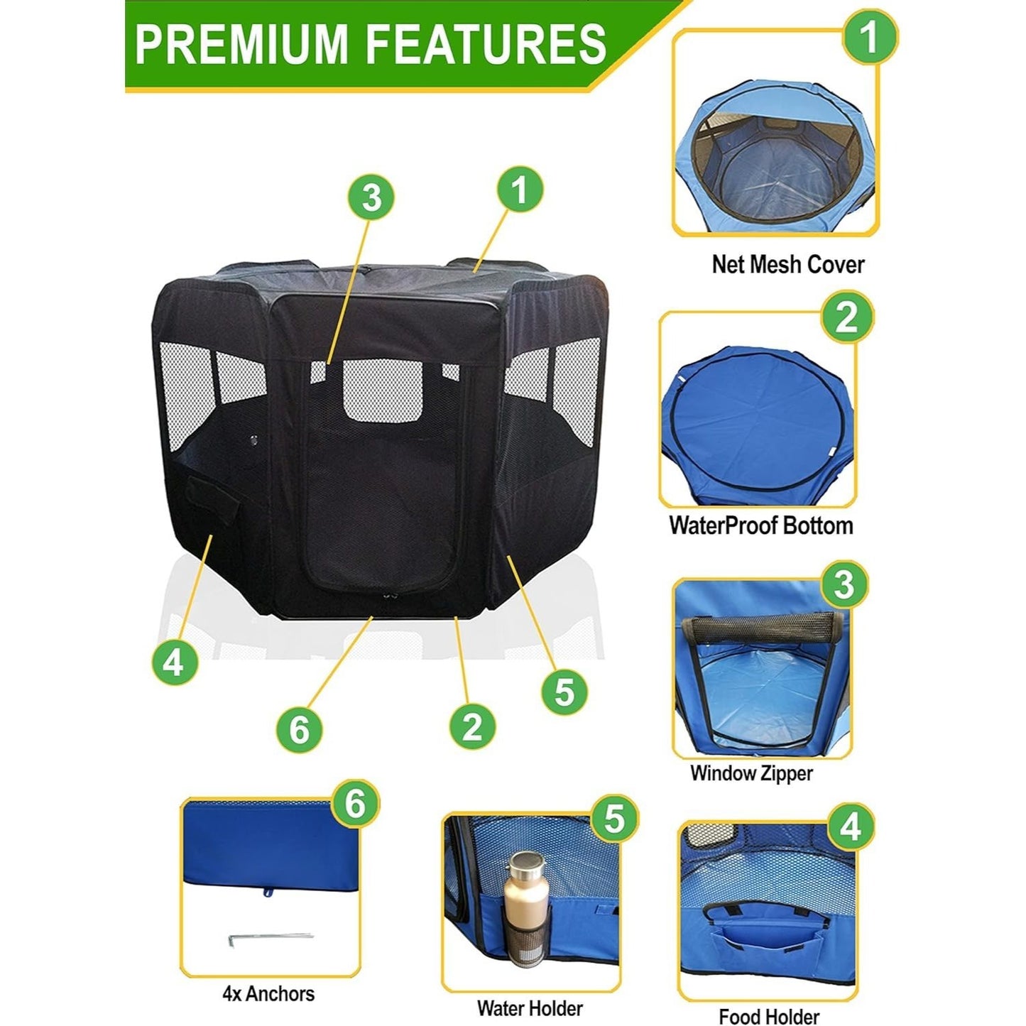 Portable Pet Playpen 45 Inch Large Puppy Kennel for Dogs and Cats Easy Storage Design