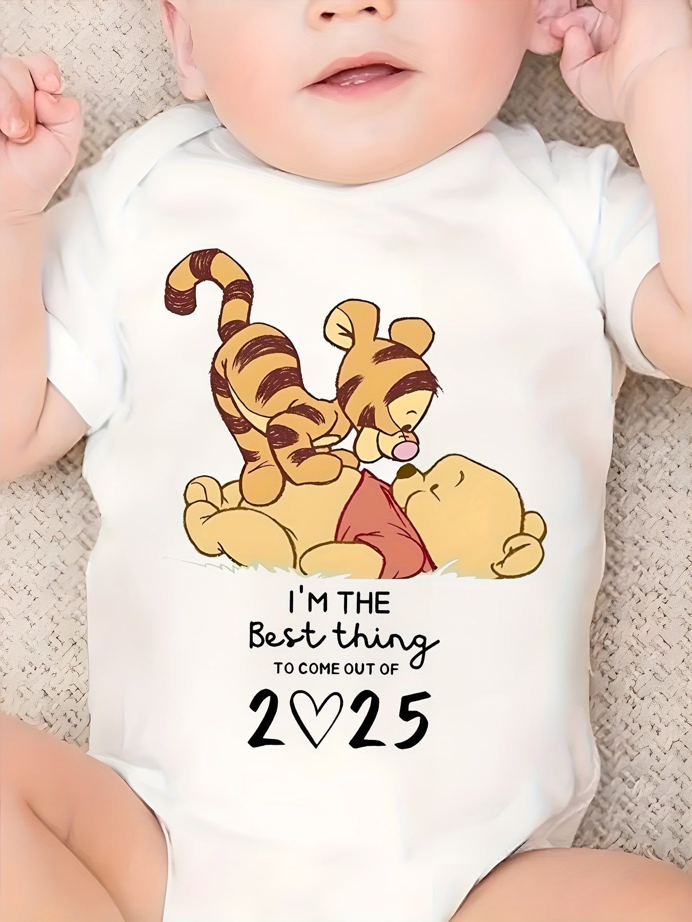 Disney Winnie the Pooh Baby Bodysuit I'm the Best Thing to Come Out of 2025 Cute Cartoon Print