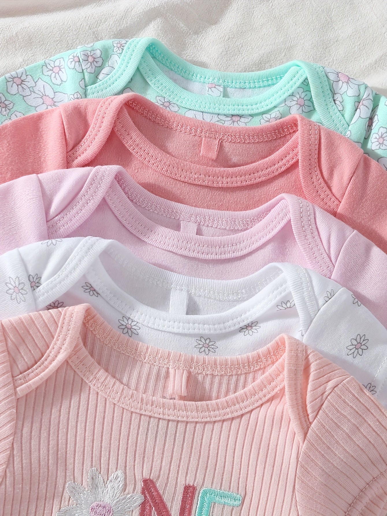 Five Pack Baby Girl Short Sleeve Triangle Jumpsuits Cotton