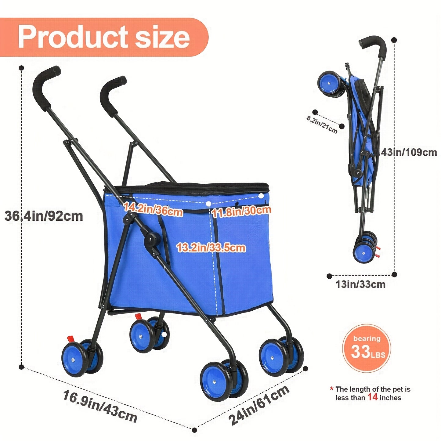 Multi-functional Folding Portable Portable Cart, Small Pet Cart, Cat, Dog & Animal Cart, Family Shopping Cart, Outdoor Camping Cart