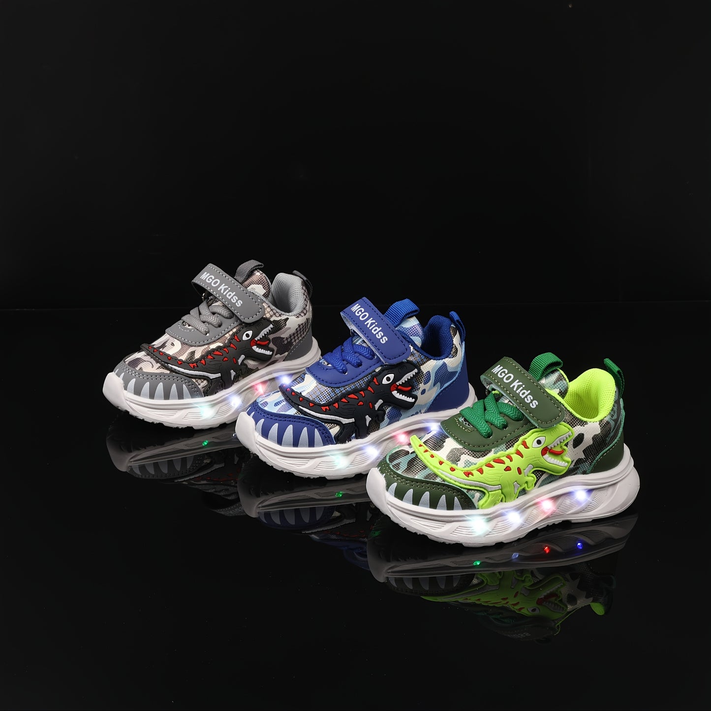 Moolsun 2025 Spring Cartoon Dinosaur Sports Shoes with LED Lights for Boys and Girls