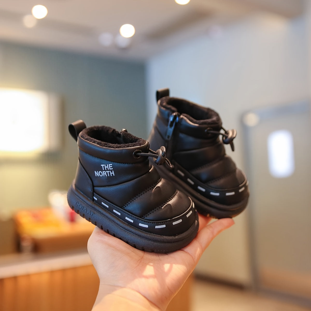 Vintage Preppy Casual Round Toe Zipper Low Top Fabric Upper Fabric Inner Fabric PVC Sole Casual Stripe Children'S Snow Boots for Baby Boys and Girls, with Fleece Lining