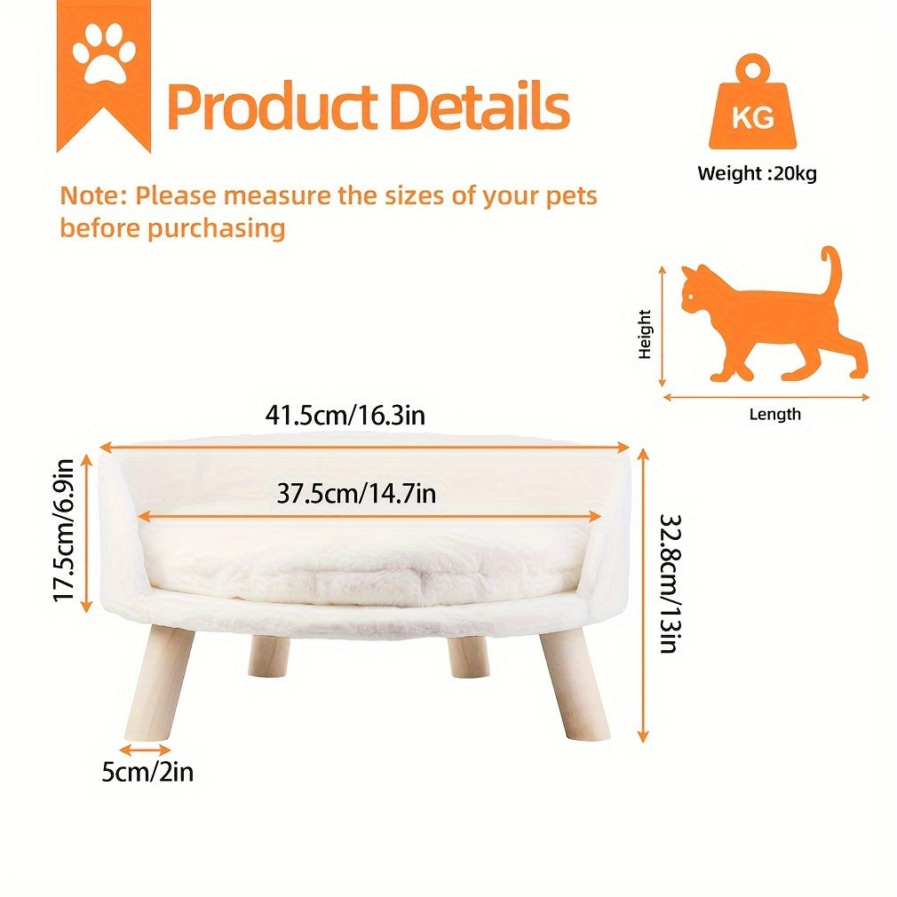 Raised Pet Sofa Bed for Dogs and Cats with Removable Padded Cushion and Stylish Design