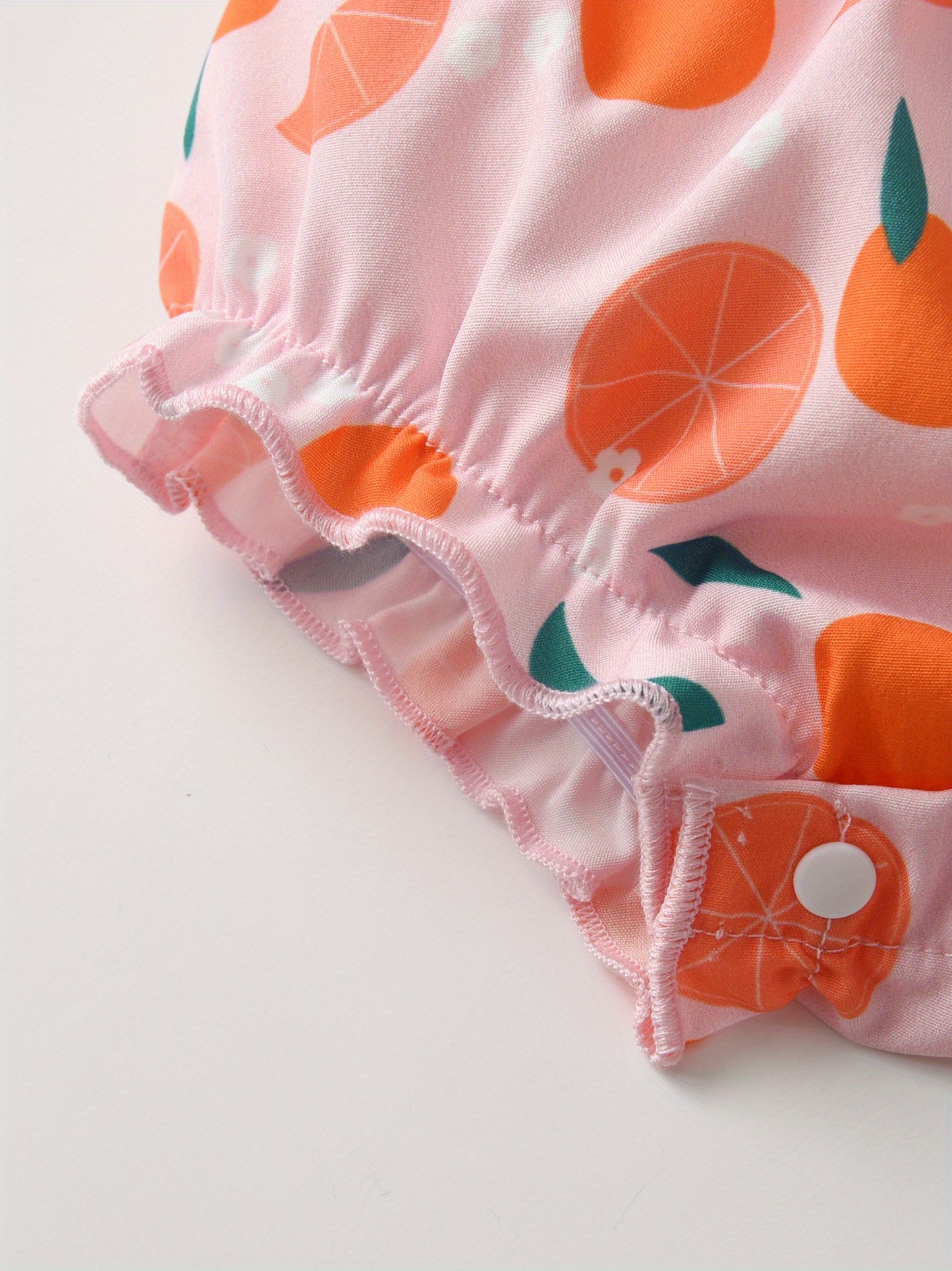 2pcs Newborn Baby Girls Rompers - Sleeveless Ruffled Bodysuits with Orange & Pink Polka Dot & Citrus Fruit Print, Soft Breathable Summer Outfits, Machine Washable Daily Wear, Baby Girl Outfits, Comfortable Infant Clothing, Pl