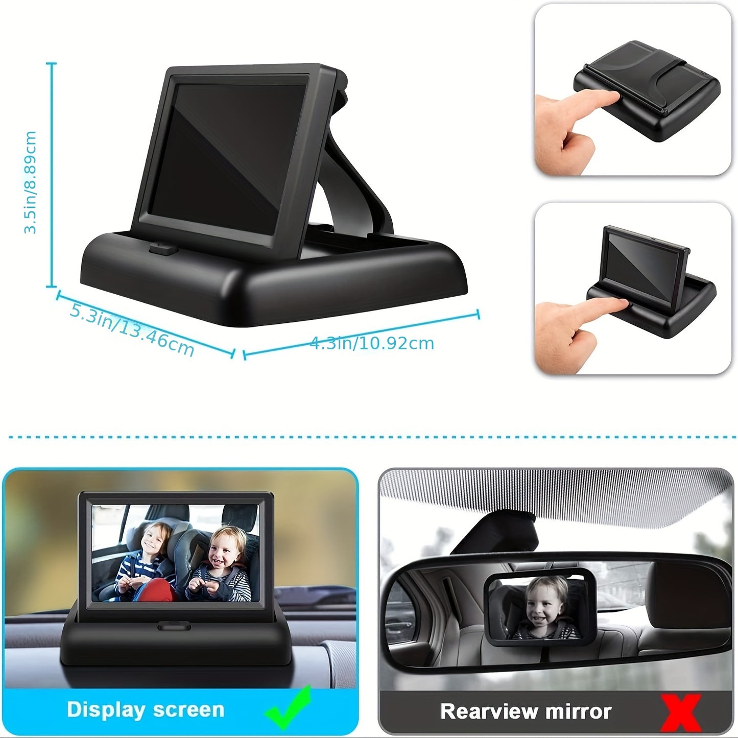 4.3 Inch HD Baby Car Mirror Camera Monitor for Safe Rear Seat Viewing and Easy Installation