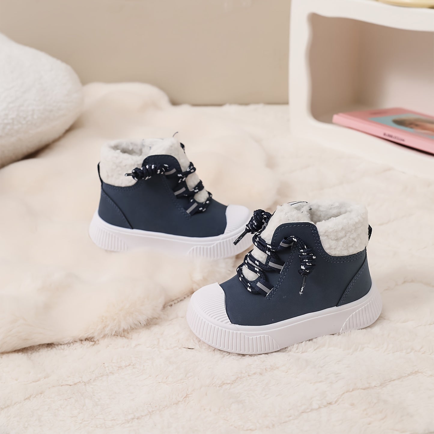 Cozy Fleece Lined High Top Sneakers for Kids with Hook and Loop Closure for Fall Winter