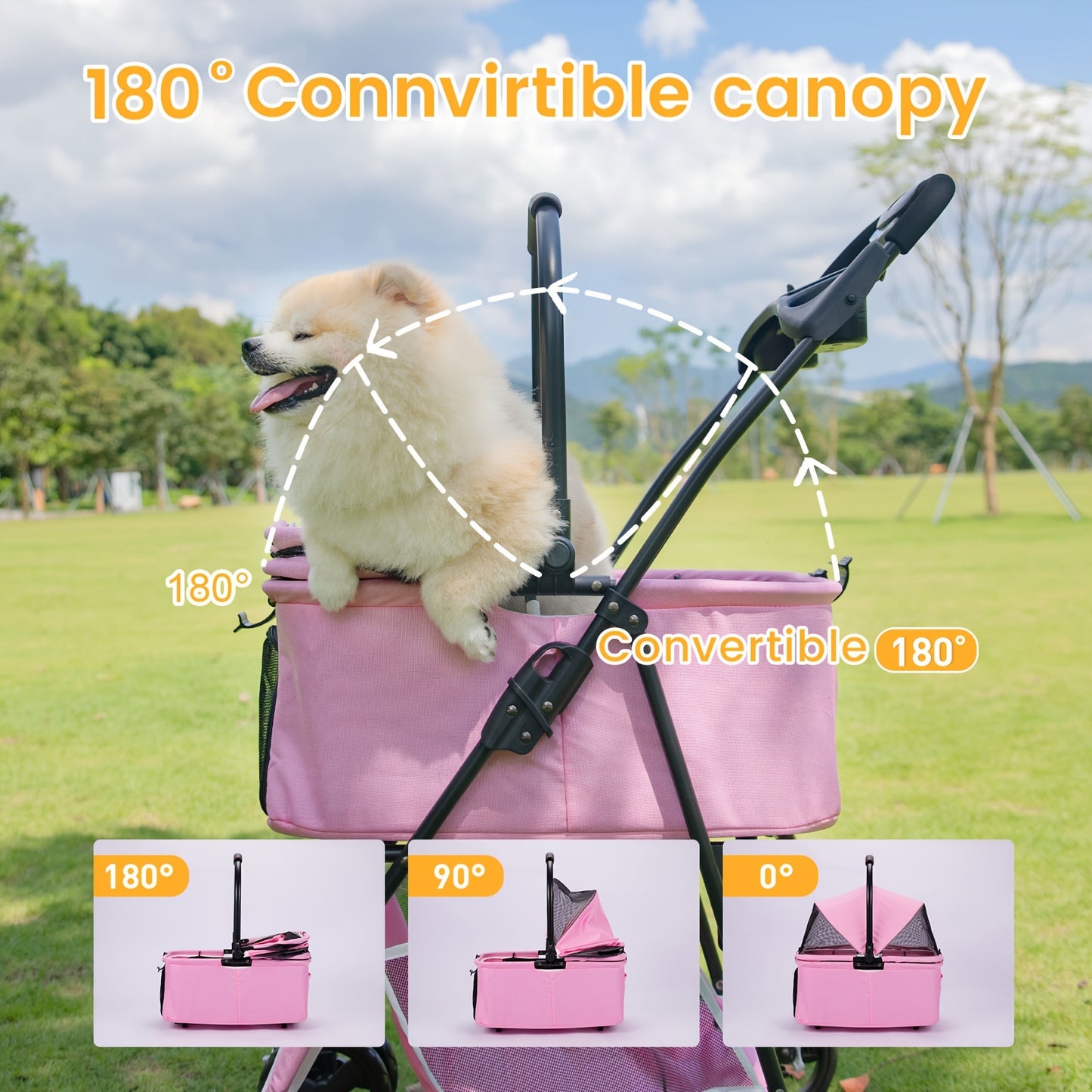 Pet Stroller For Small To Medium Dogs Durable Cat Stroller With Lightweight Aluminum Frame, One-Click Folding, No Zip Entry, PU Wheels, Multiple Pockets