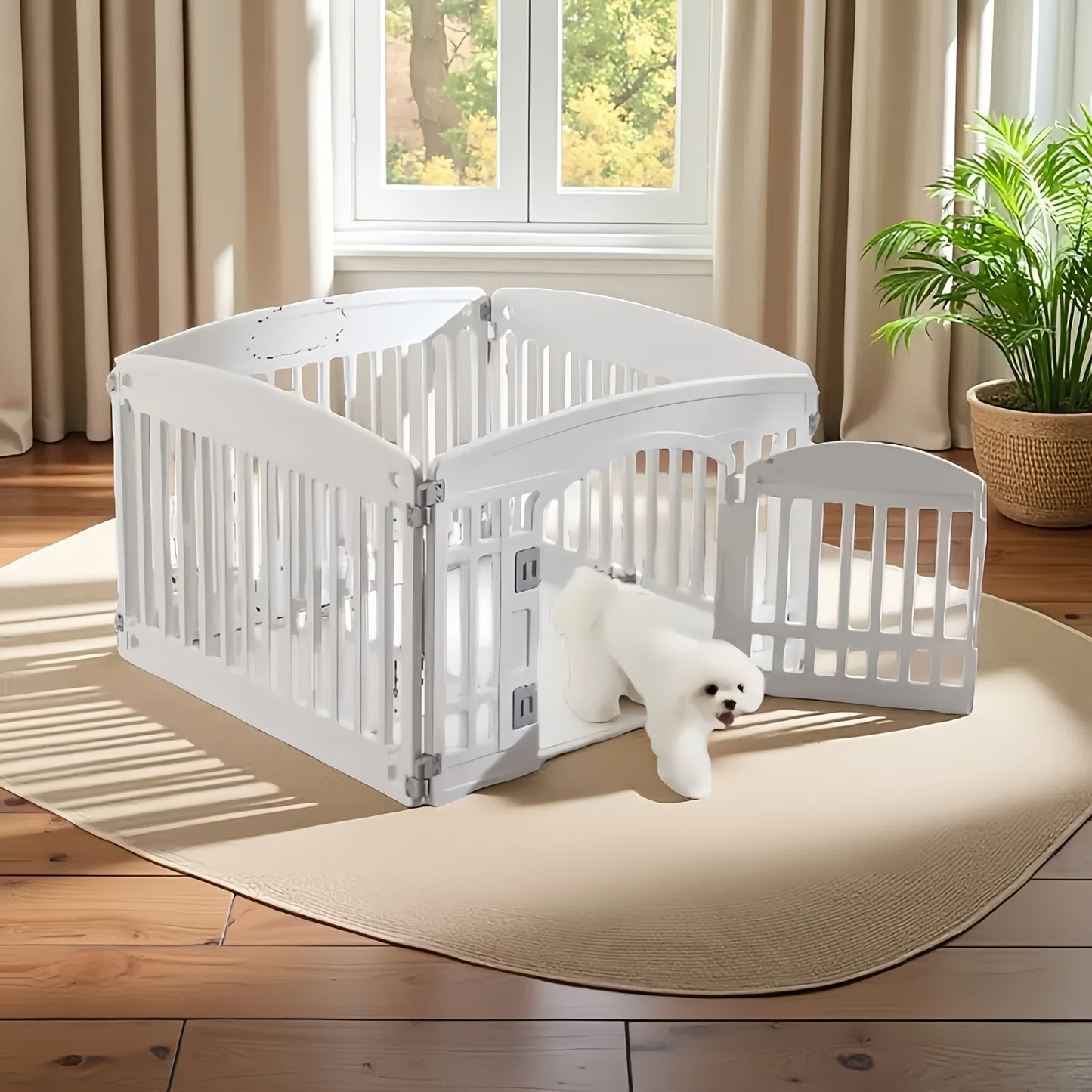 Portable Expandable Dog Pen with Non-Slip Bottom for Medium Dogs Indoor and Outdoor Use